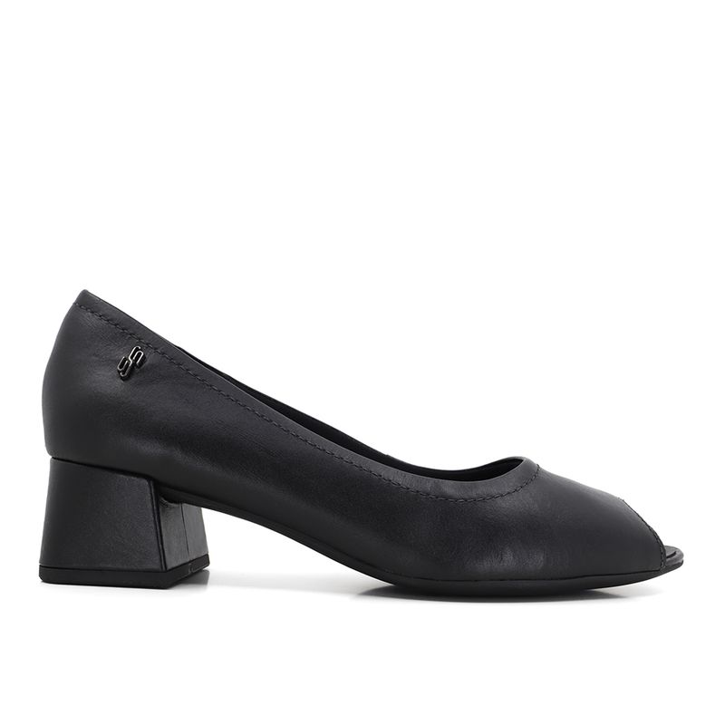 Peep Toe Salto Bloco Preto Couro - Loja Online