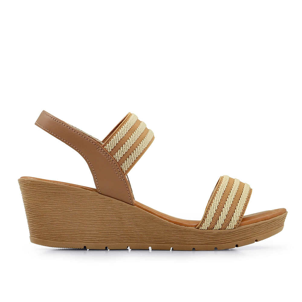 Sandália Plataforma Elástico Bicolor Camel Loja Online Usaflex