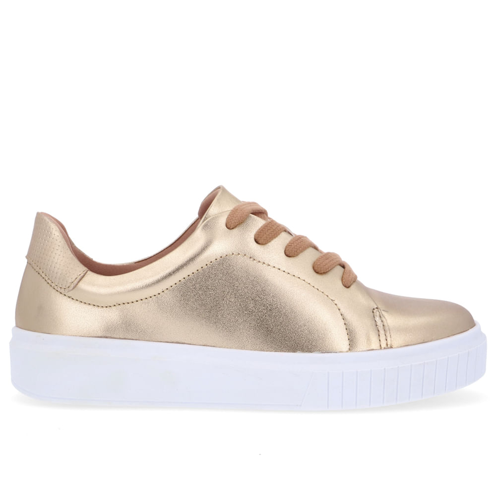 Tênis Cadarço Couro Dourado Sola Alta Loja Online Usaflex