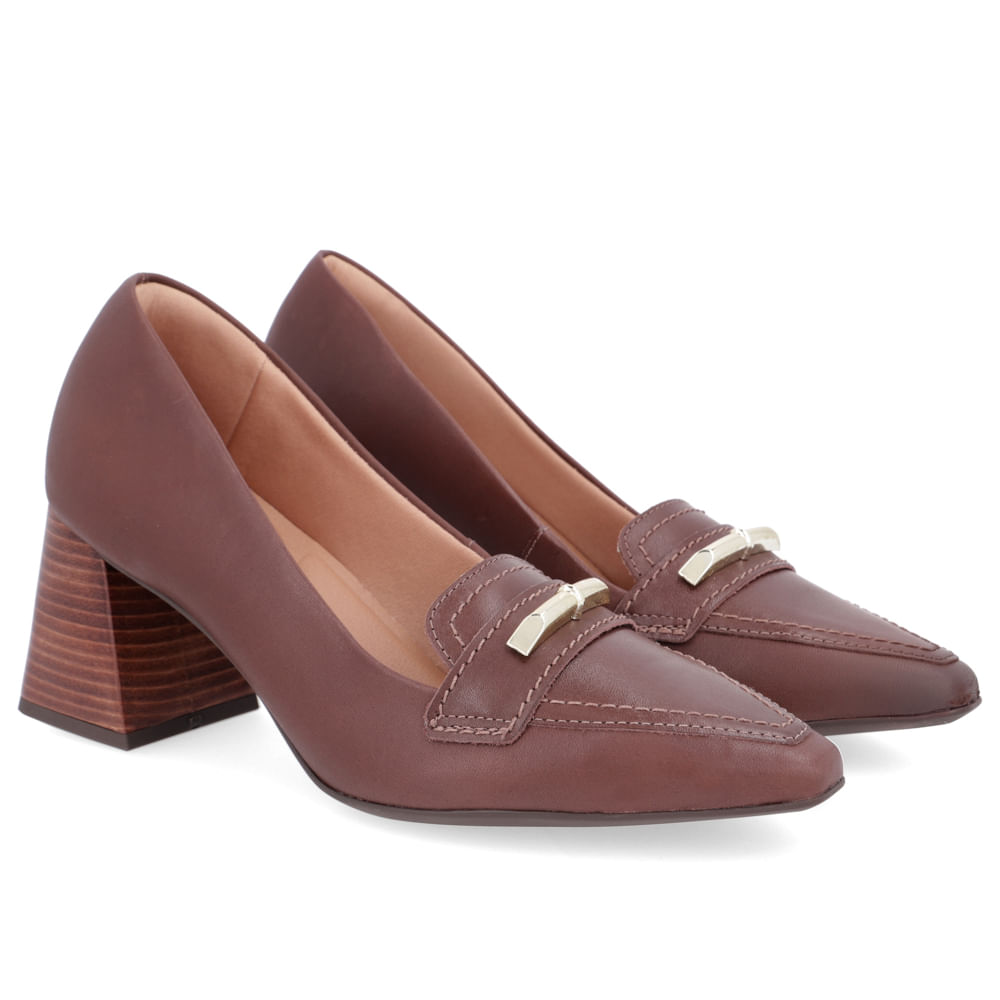 Scarpin Couro Marrom Chocolate Salto Bloco Casual - Loja Online | Usaflex