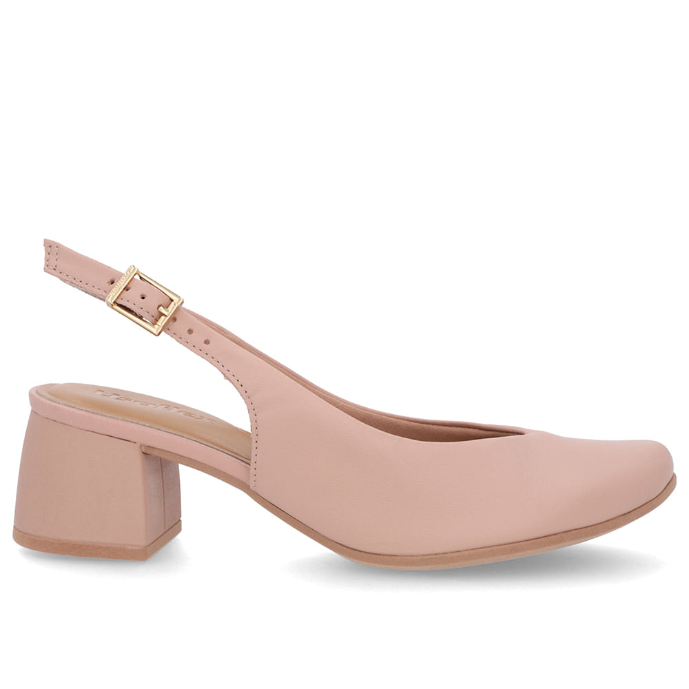 Slingback Rosa Salto Bloco Couro Recorte V - Loja Online | Usaflex