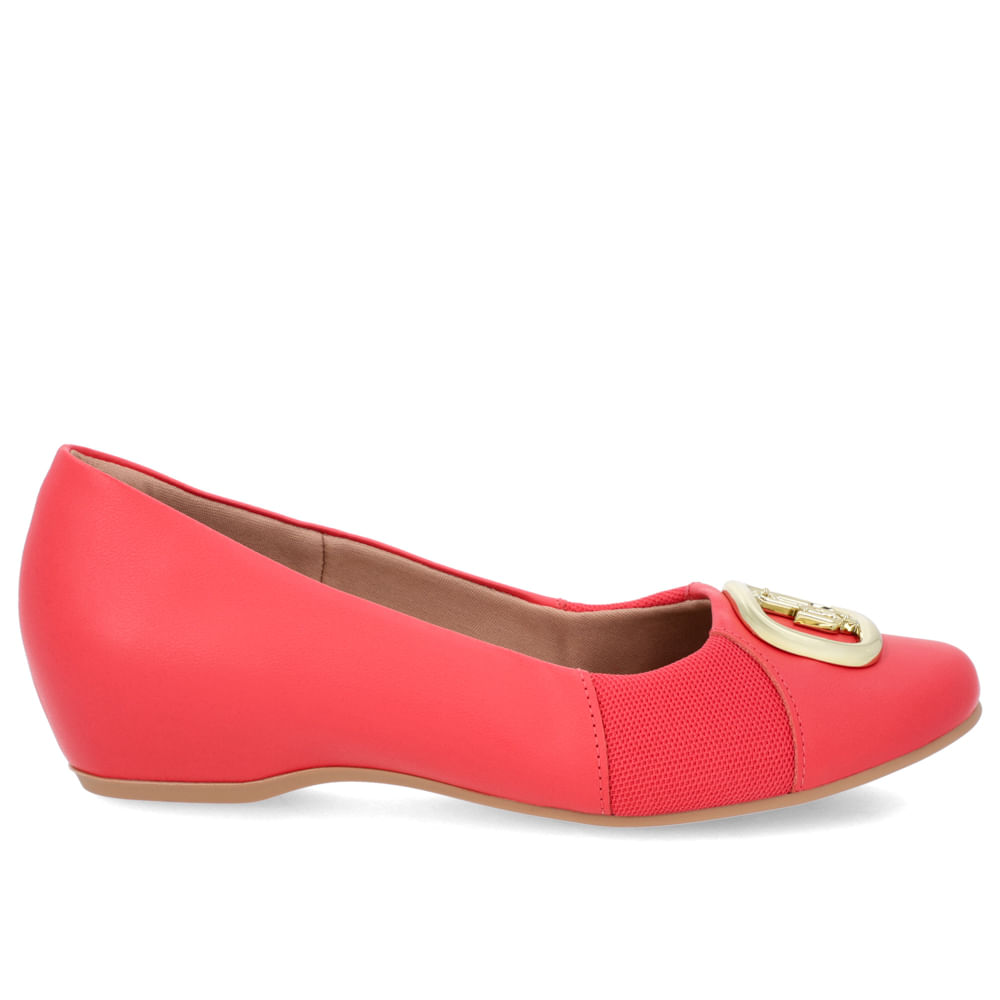 Sapatilha Salto Embutido Couro Vermelha Enfeite Loja Online