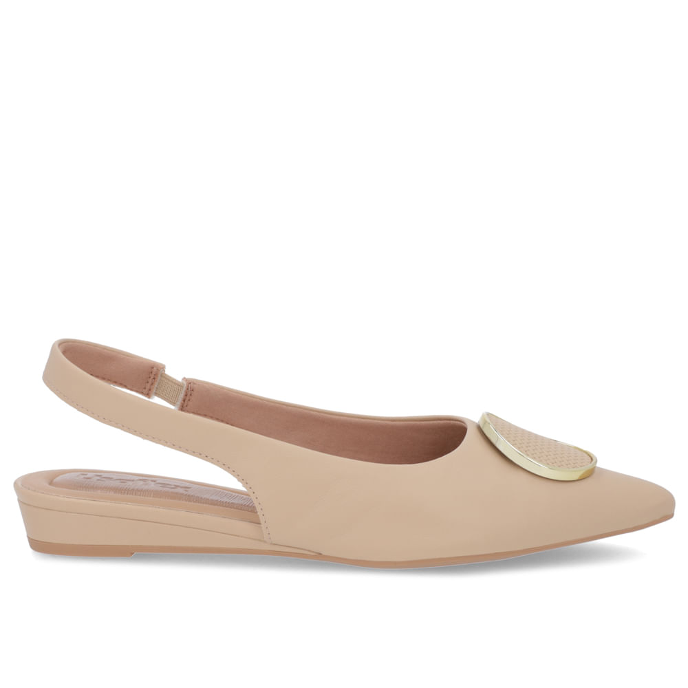 Slingback Bege Salto Anabela Couro Enfeite Loja Online Usaflex