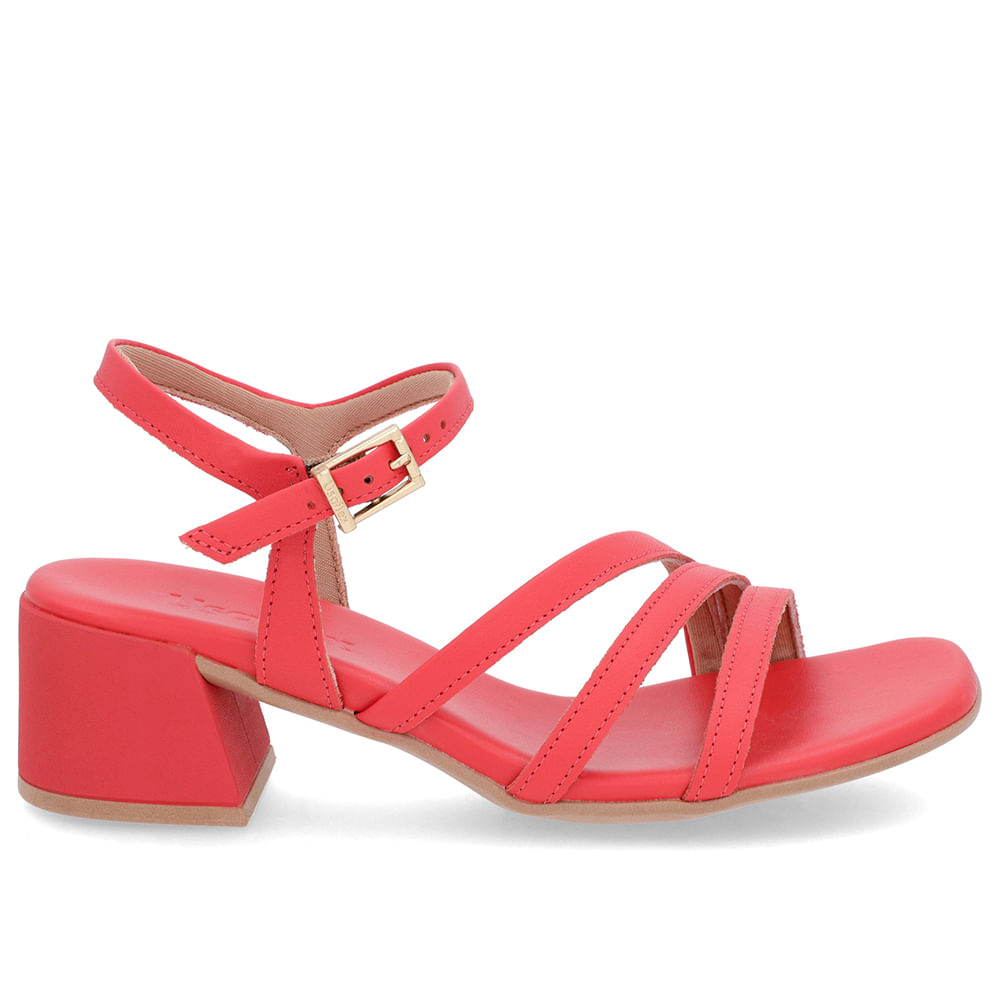 Sandália Salto Bloco Couro Vermelha Tiras - Loja Online | Usaflex