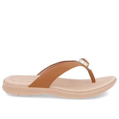 Chinelo Baixo Couro Marrom Enfeite