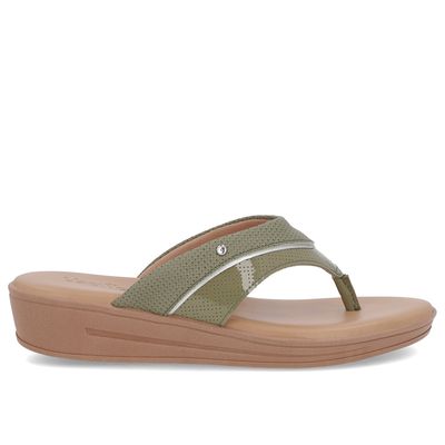 Chinelo Salto Plataforma Couro Verde Laser