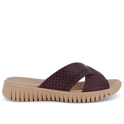 Tamanco Plataforma Couro Roxo Laser