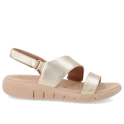 Sandália Couro Dourado Tira Fecho-Flex