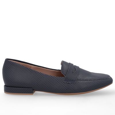 Loafer Azul Couro Salto Bloco