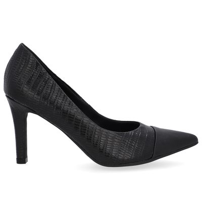 Scarpin Preto Couro Salto Fino