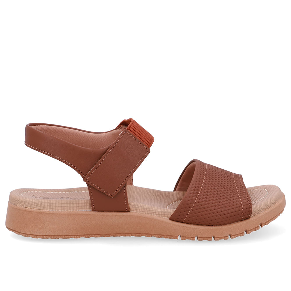 Sandália Salto Baixo Couro Marrom Fecho-Flex Loja Online