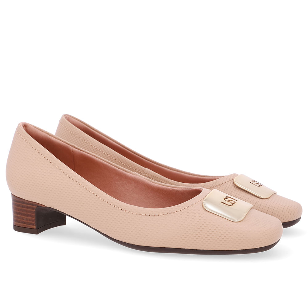 Scarpin Couro Bege Bico Quadrado - Loja Online | Usaflex - Loja Online ...