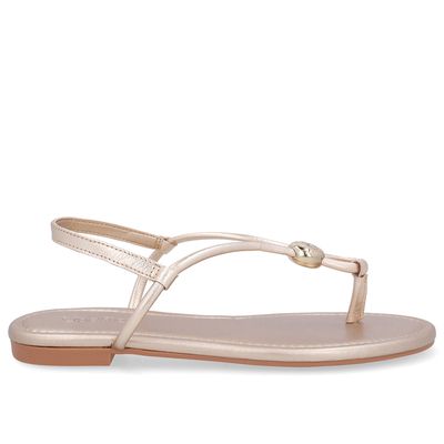 Sandália Rasteira Couro Dourada Enfeite